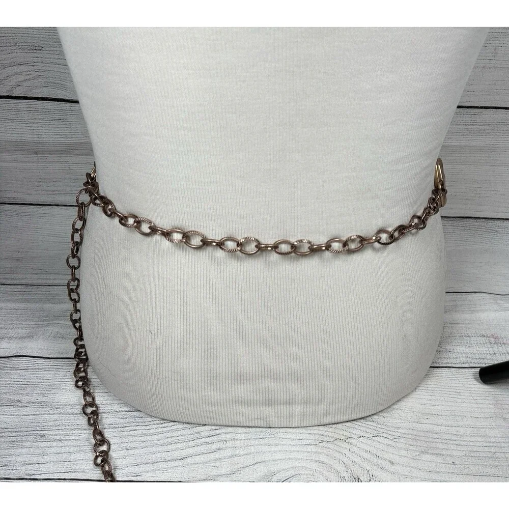 Chicos Giraffe Printed Gold Tone Metal Belt Animal Print Brown Fabric Chain